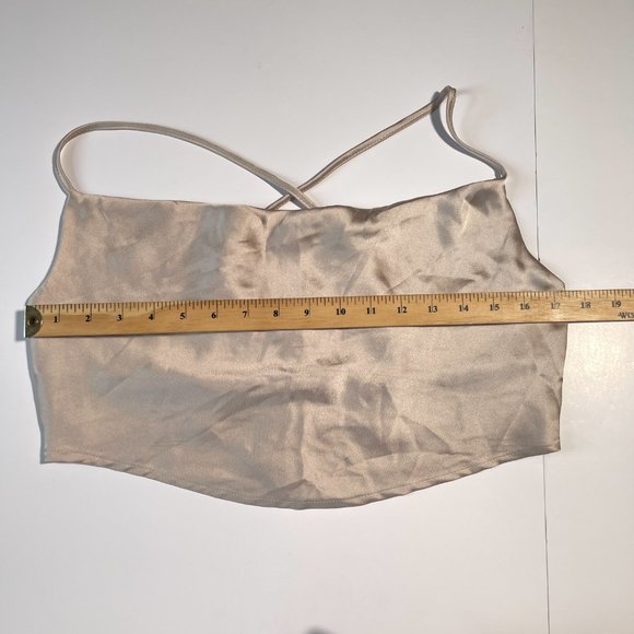 NWT Garage Champagne Satin Cropped Tank Top Adjustable Straps Size Medium - Picture 10 of 10